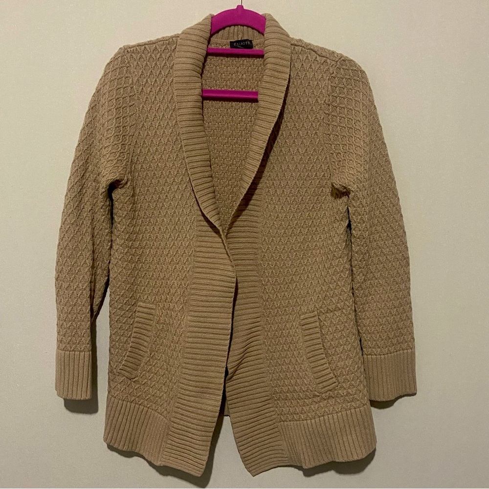 Talbots Beige Knit Open Front Cardigan Sweater Medium - Picture 2 of 8